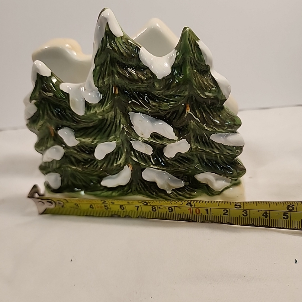 Vtg GKAO Ceramic Napkin Holder Cabin In The Woods WinterTrees Country Cottage - Picture 10 of 11
